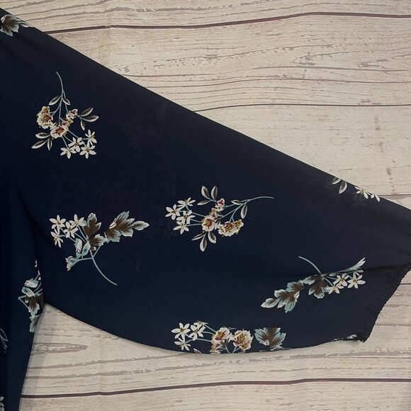 Fun2Fun Business Casual Blouse, Navy Blue Floral Print, Size 2XL - Picture 3 of 5